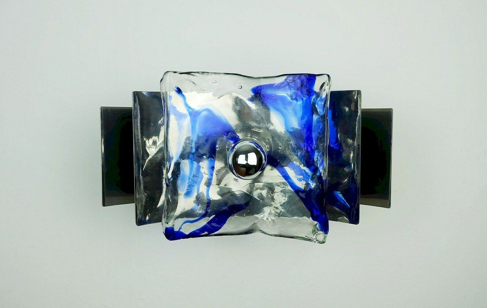 Mid Century Sconce Glass Metal Chrome Murano Ice Glass 1960s 70s