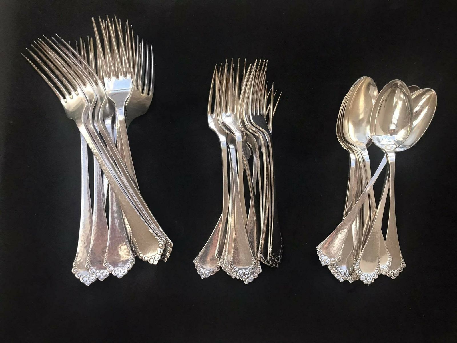 Flatware Table Dinner Soup Spoons Dessert Spoons Dinner Forks Art Deco Entremet Fork Absa Danish Silver Plated Antique Flatware Cutlery