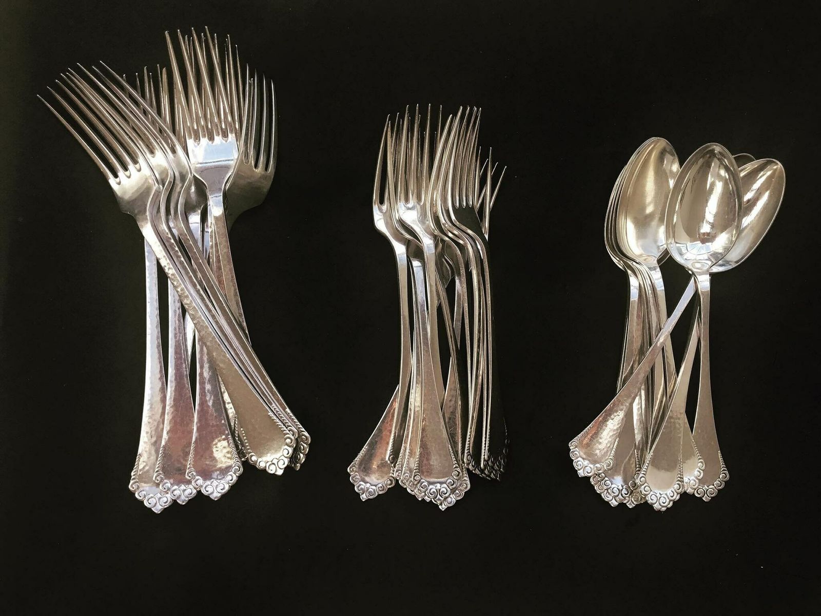 photo for sale Flatware Table Dinner Soup Spoons Dessert Spoons Dinner Forks Art Deco Entremet Fork Absa Danish Silver Plated Antique Flatware Cutlery