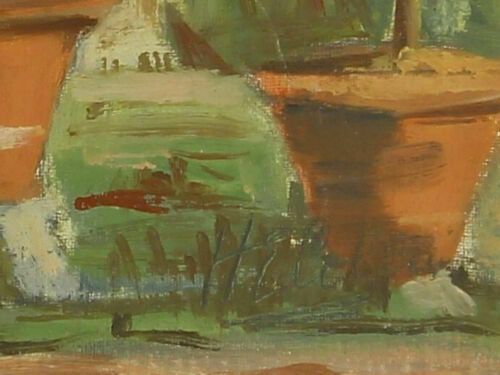 Oil By Harold Edward Collin. Mediterranean Garden Scene With Potted Olive Plants photo for sale