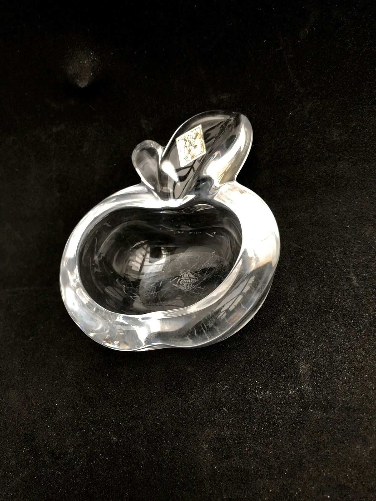 Apple Bowl Shaped Heavy Crystal Bowl By Art Vannes France Art Glass Paperweight Clear Crystal Mid Century Gift For Her Wedding Gift Ashtray photo Home Decor