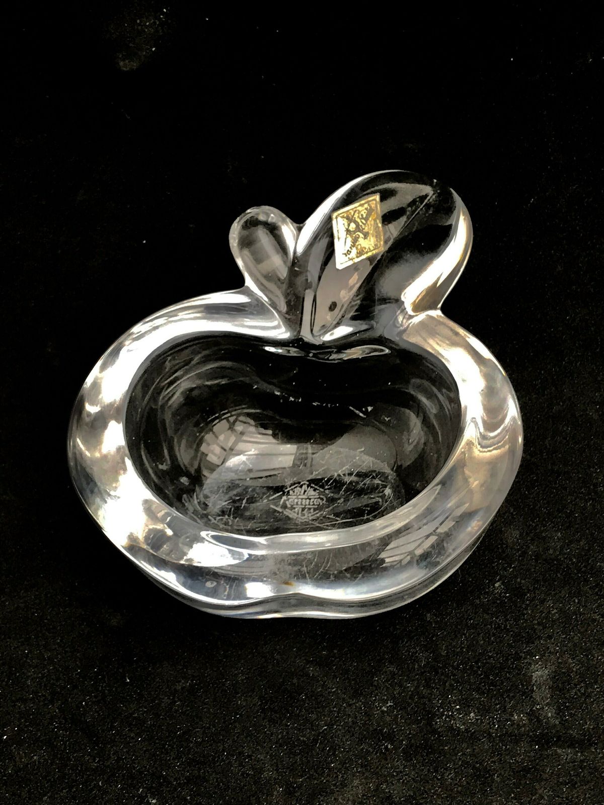 Apple Bowl Shaped Heavy Crystal Bowl By Art Vannes France Art Glass Paperweight Clear Crystal Mid Century Gift For Her Wedding Gift Ashtray photo 135.0