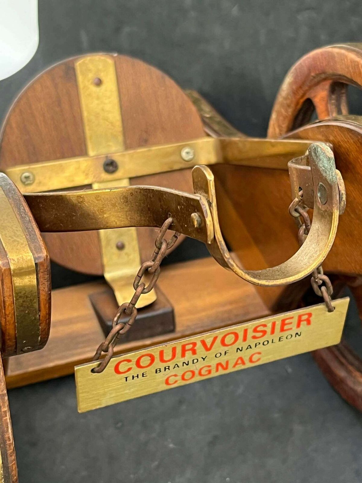 photo for sale Cognac Napoleon Decanter Courvoisier Cannon Display Piece Liquor Advertising Display Cognac Fine Champagne Wooden Bar Tools 1950s