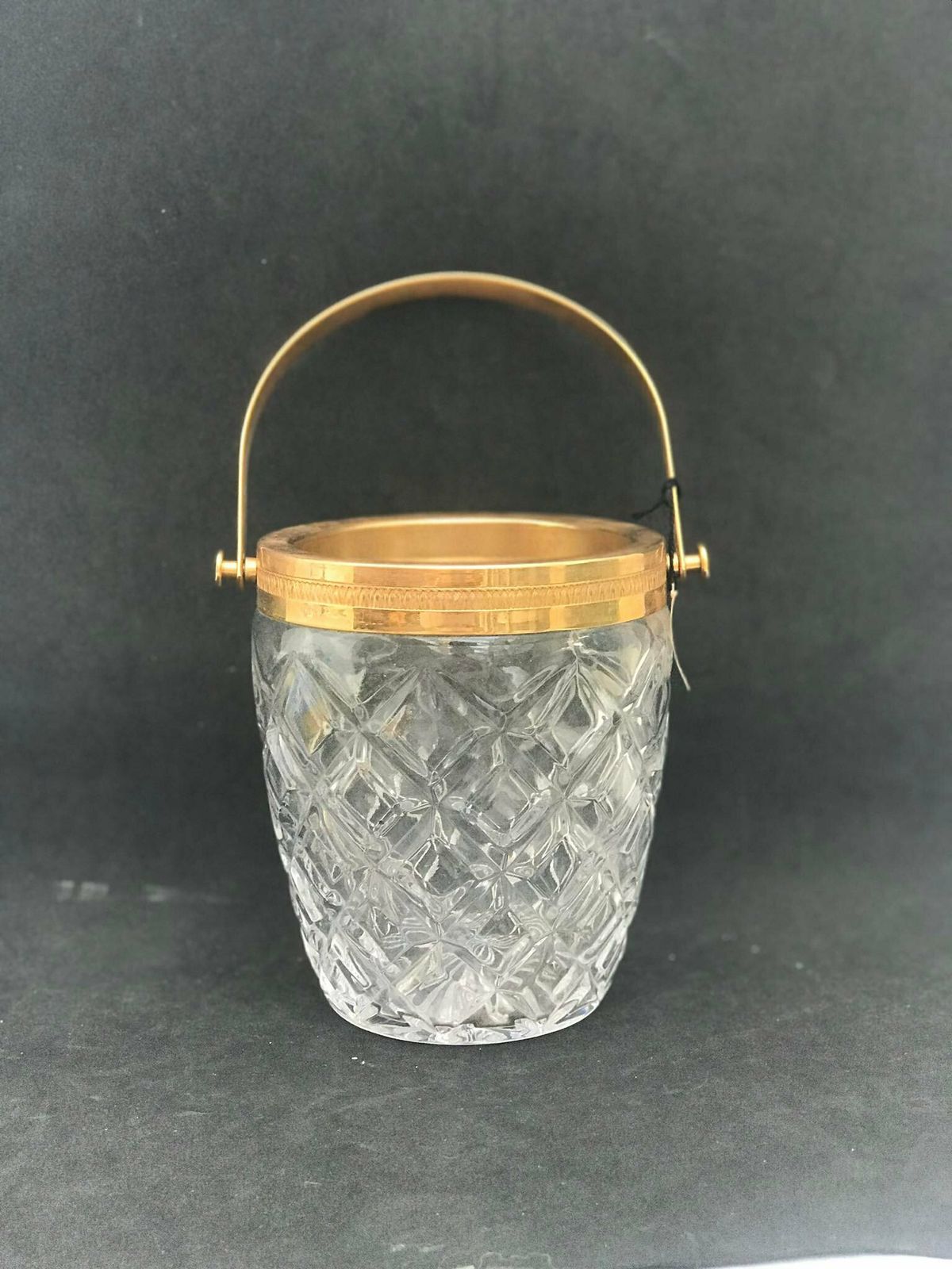 Ice Bucket Heavy Molded Glass French With Golden Metal Handles Mid Century Barware Mixology Tools Bar Cart Hollywood Regency Man Cave Gift photo vinterior