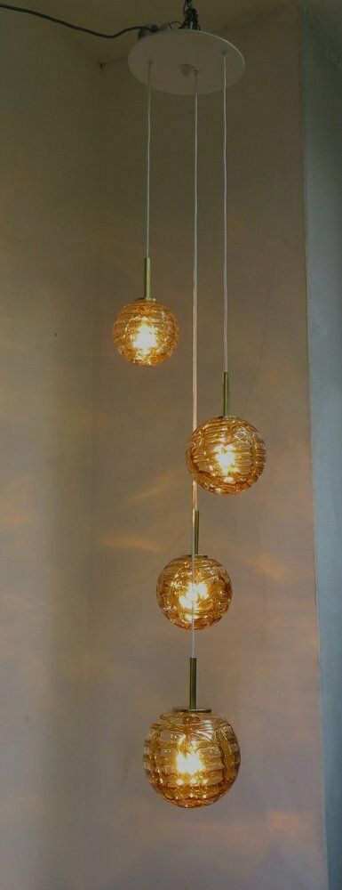 Amber And Clear Glass And Brass Cascade Ceiling Lamp From Doria Leuchten, 1970s photo for sale