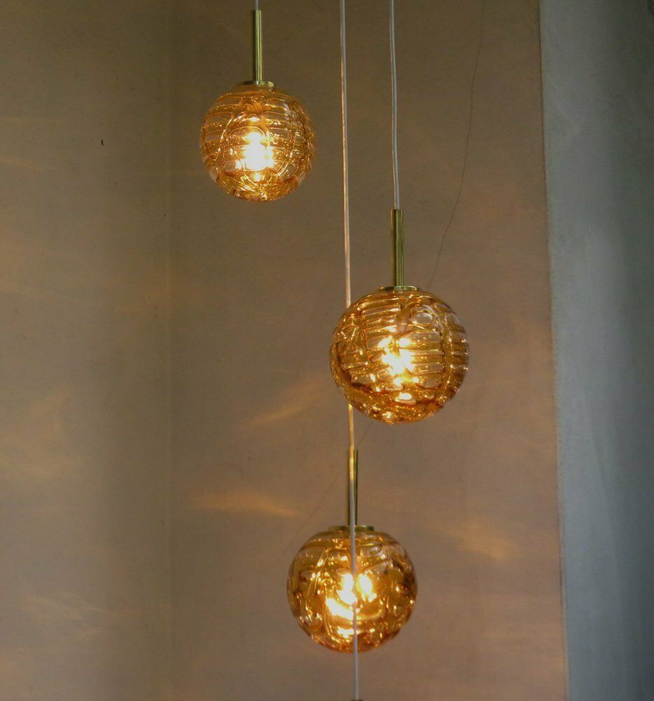 Amber And Clear Glass And Brass Cascade Ceiling Lamp From Doria Leuchten, 1970s photo Lighting