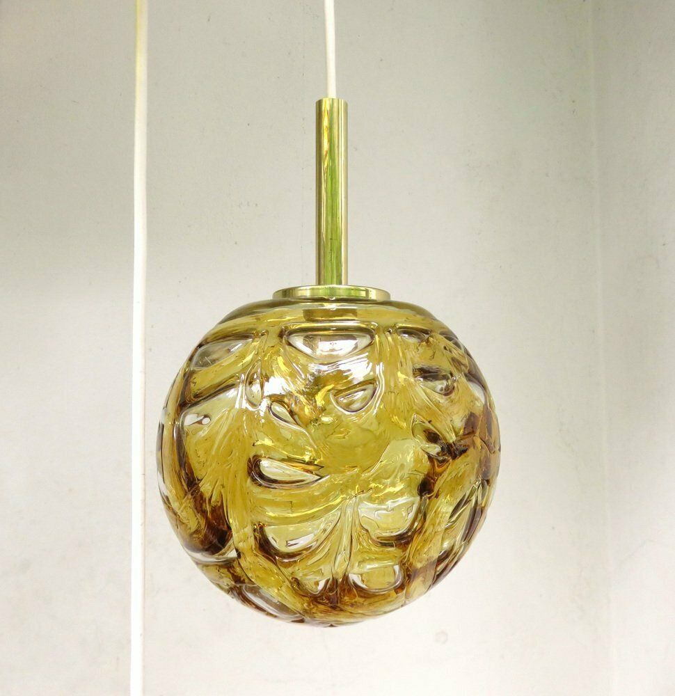 Amber And Clear Glass And Brass Cascade Ceiling Lamp From Doria Leuchten, 1970s photo vinterior