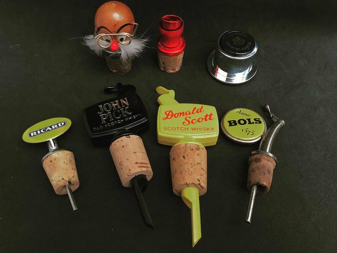 Bouchons de bouteilles de vin vintage, accessoires de bar, bouchon Bols Ricard, pierres de barman, bouchon à champagne