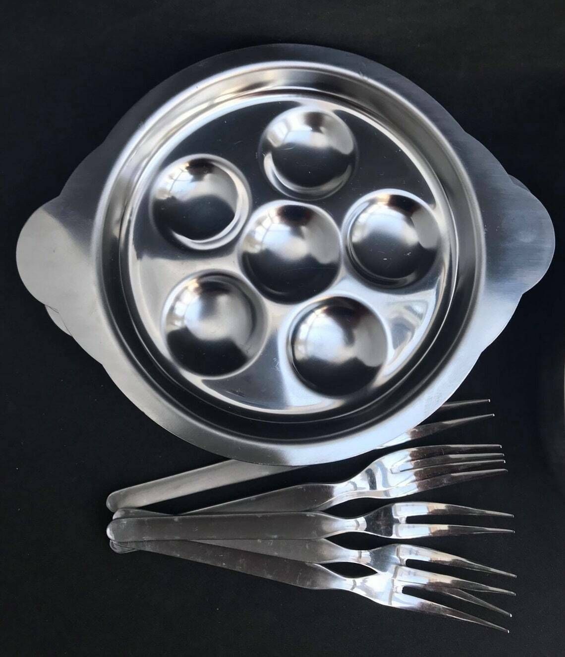 Escargot Snail Plates Serving Dishes Set For Serving French Traditional Vintage 60s Baked Mushrooms Plate Kitchen Props Photography photo 136.0