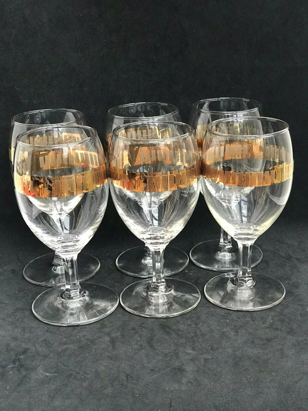 Lot de 6 verres à vin, pied doré décoré à base ronde, dorure à l'or fin, Hollywood Regency, France, années 1950 photo furniture