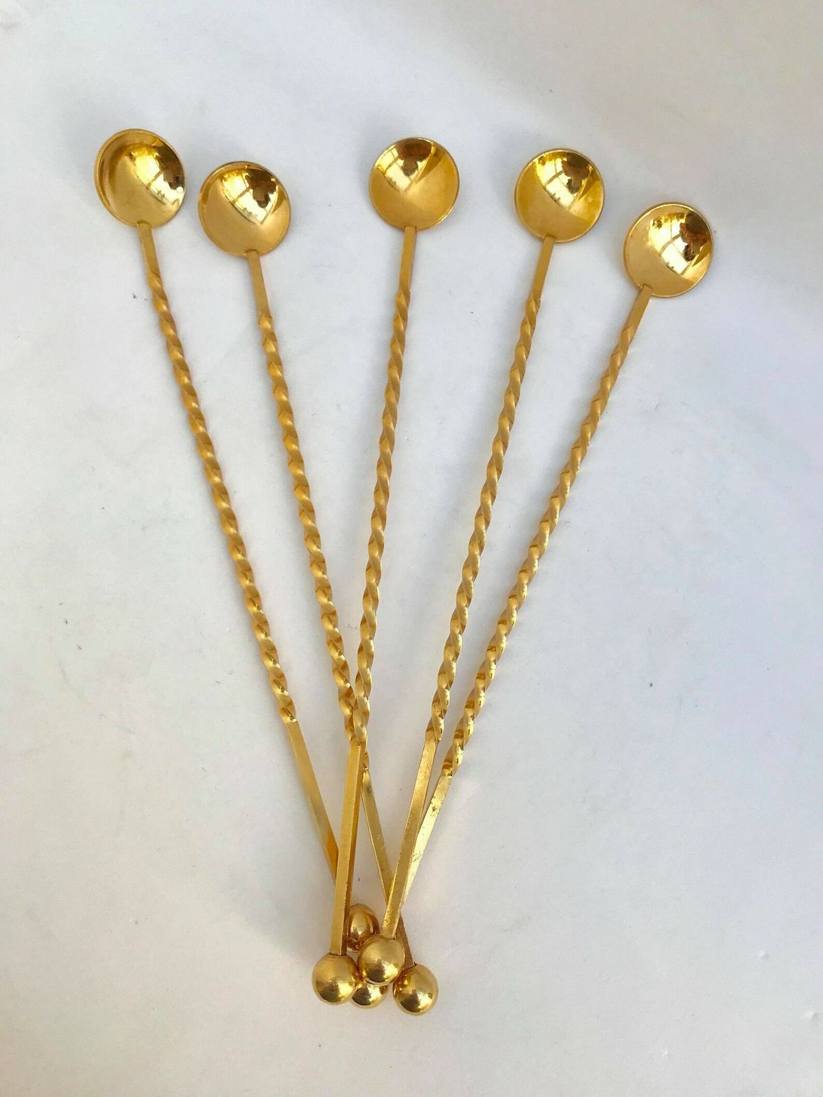Cocktail Stirrers Spoons Champagne Stirrers Sticks Set Of 5 Gold Plated Bar Tools Bar Cart Accessories Bartender Mixing Tools Gift photo vintage