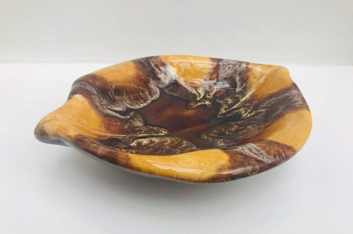 Vallauris Plate Rare, Appetizer Dish Catch All Ceramic Jewelry Lemon Shaped Slip Brown Decor Desk Accessories Gift Vanity Decor photo vintage
