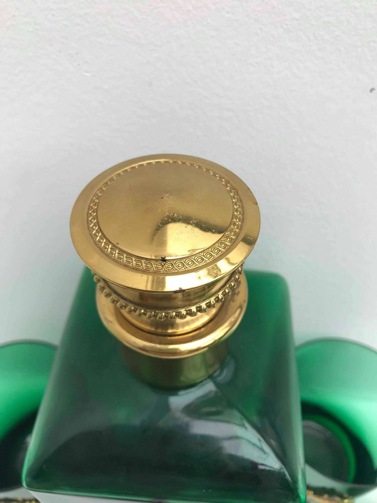 Decanter Set Whisky Brandy Bottle 5 Tumblers Liquor Carafe Green Emerald Glass Brass Decor Bar Cart Gift For Man Cave Decor Gift For Him photo vinterior