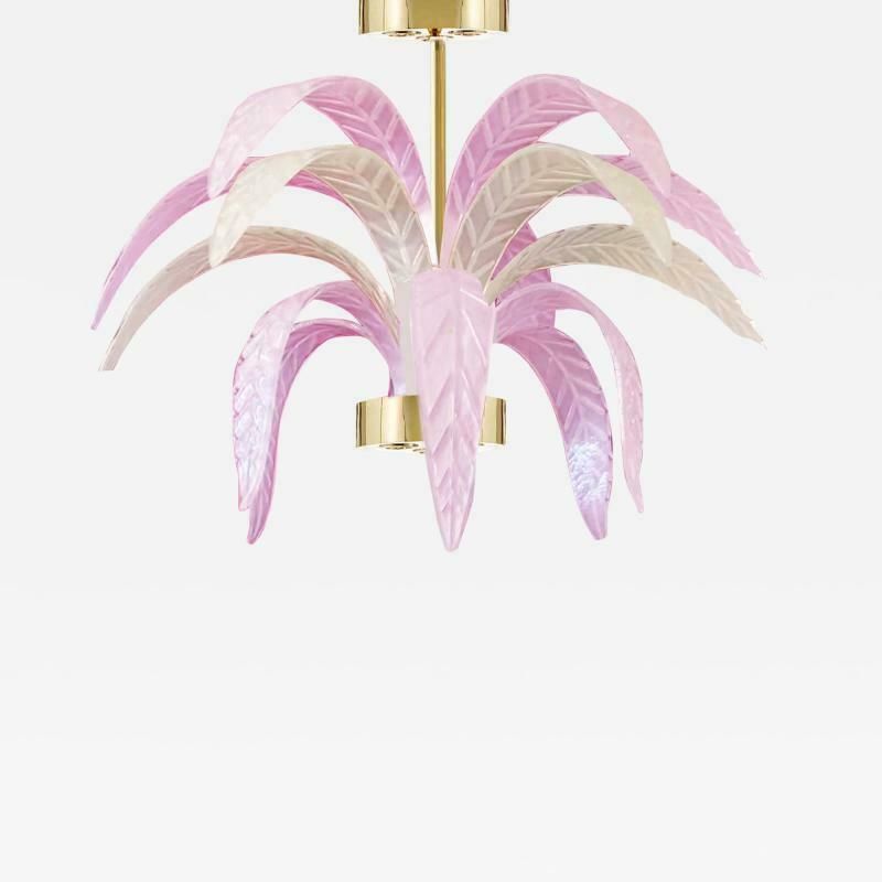 Murano Glass Chandelier Lamp Pink And Opalino Palm photo furniture