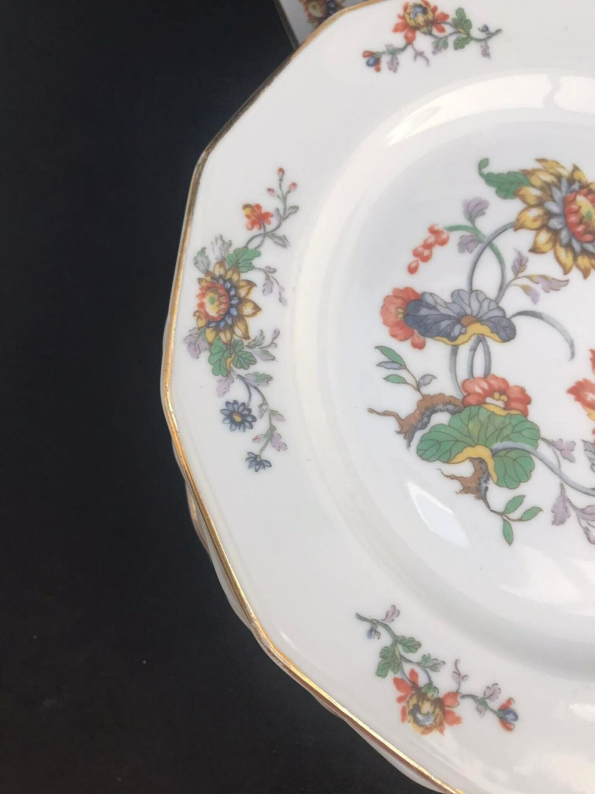 Porcelain Dessert/Cake/Butter Bread Floral Plates Set Of 10, 1940s Porcelain De Boudour Cerabel Belgium Wedding Gift Illustration Gold Rim photo 161.0