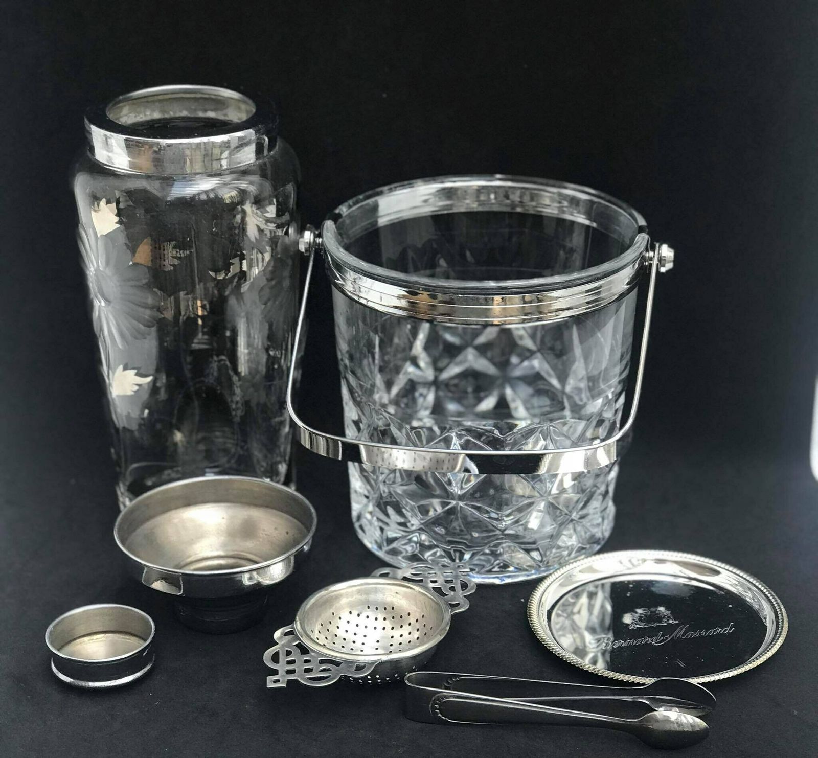 Bar Set Cocktail Shaker Ice Bucket Strainer Vintage 60s Mixology Tools Gift For Him Bar Cart Styling Mixology Gift photo 221.0