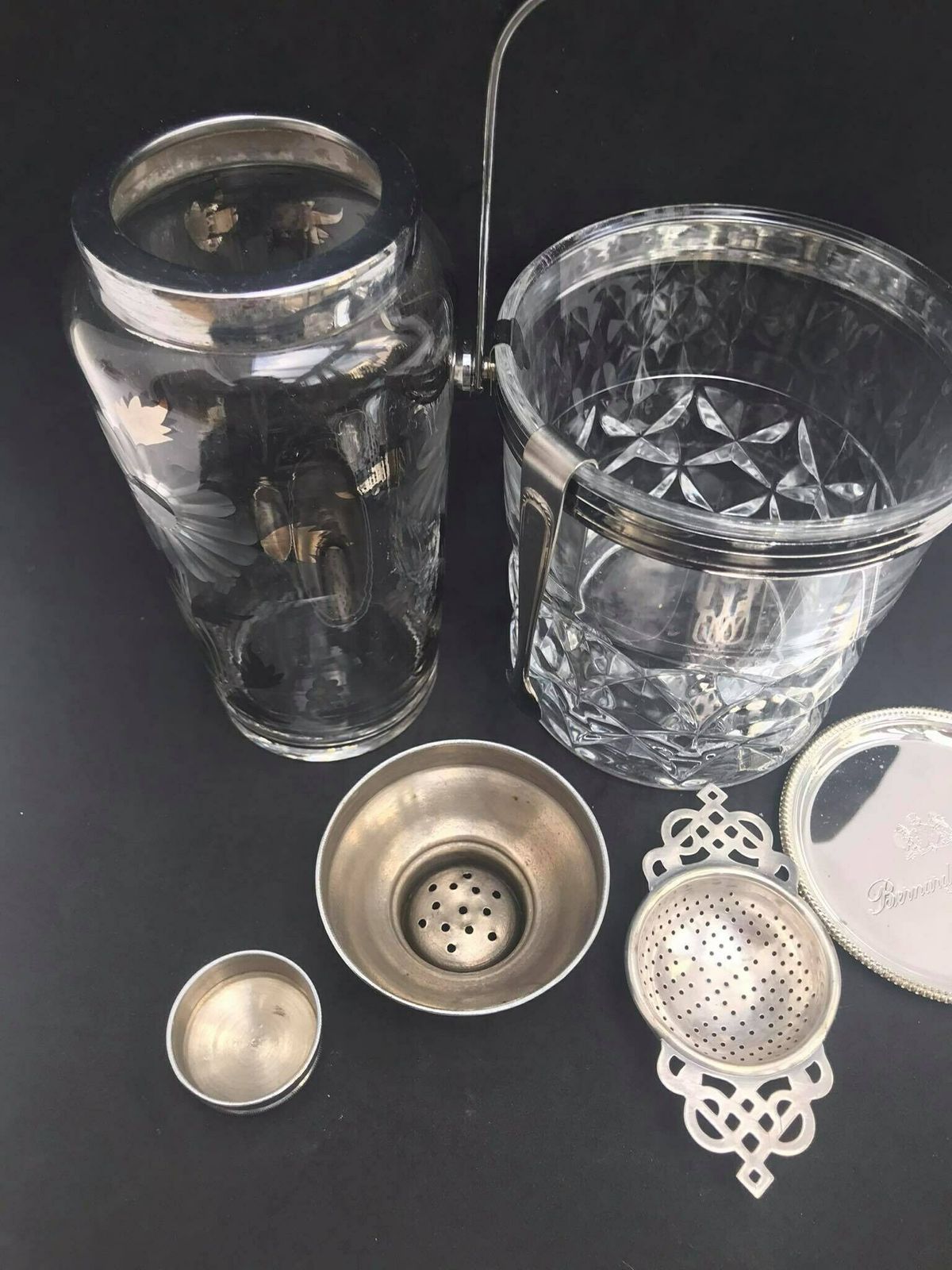 Bar Set Cocktail Shaker Ice Bucket Strainer Vintage 60s Mixology Tools Gift For Him Bar Cart Styling Mixology Gift photo vintage