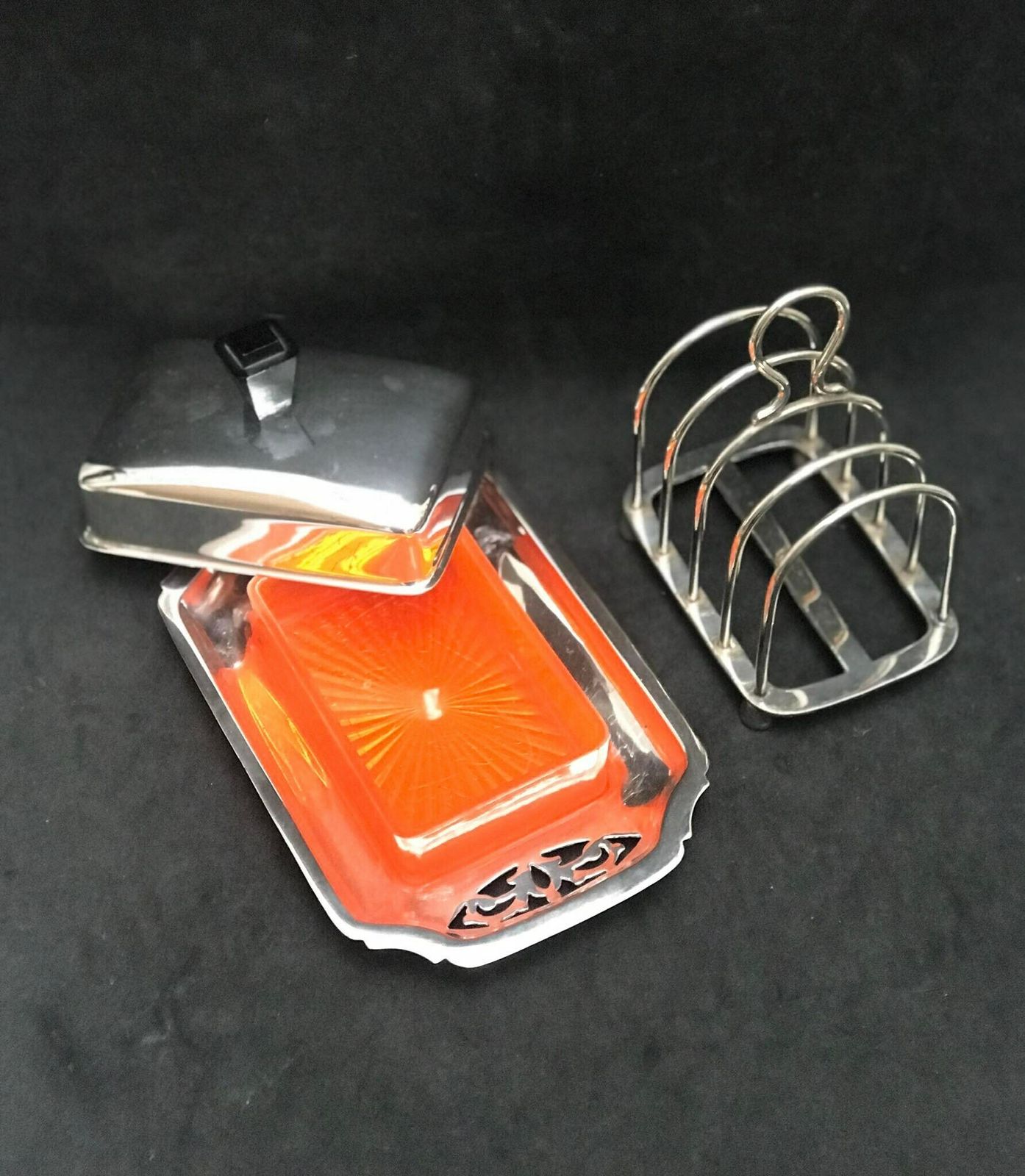 photo for sale Butter Dish And Toast Rack Holder Silver Plated Breakfast For 2 Set Vintage Toast Holder Wedding Gift Caviar Dish Antique English Hostess