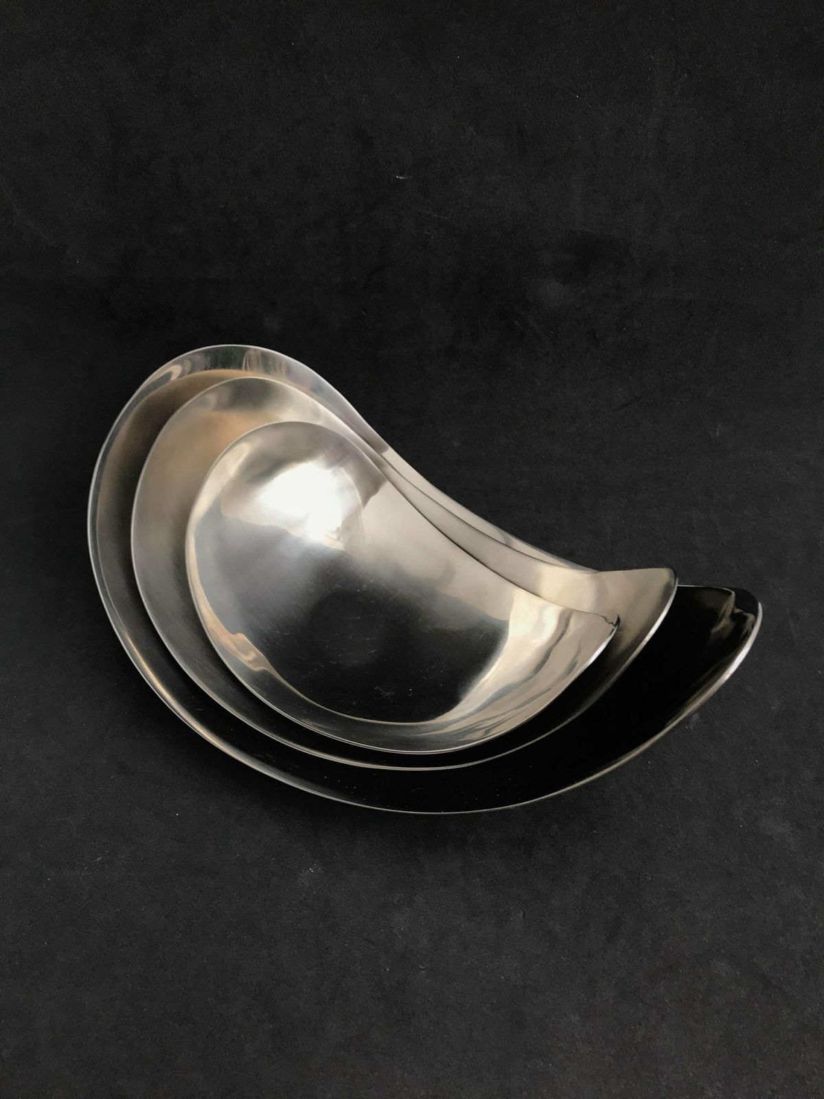 Georg Jensen Leaf Dish Set 3 In Stainless Steel By Helle Damkjaer Vintage Danish Design Scandinavian Appetizer Plates Catch All Dish Gift photo 243.0