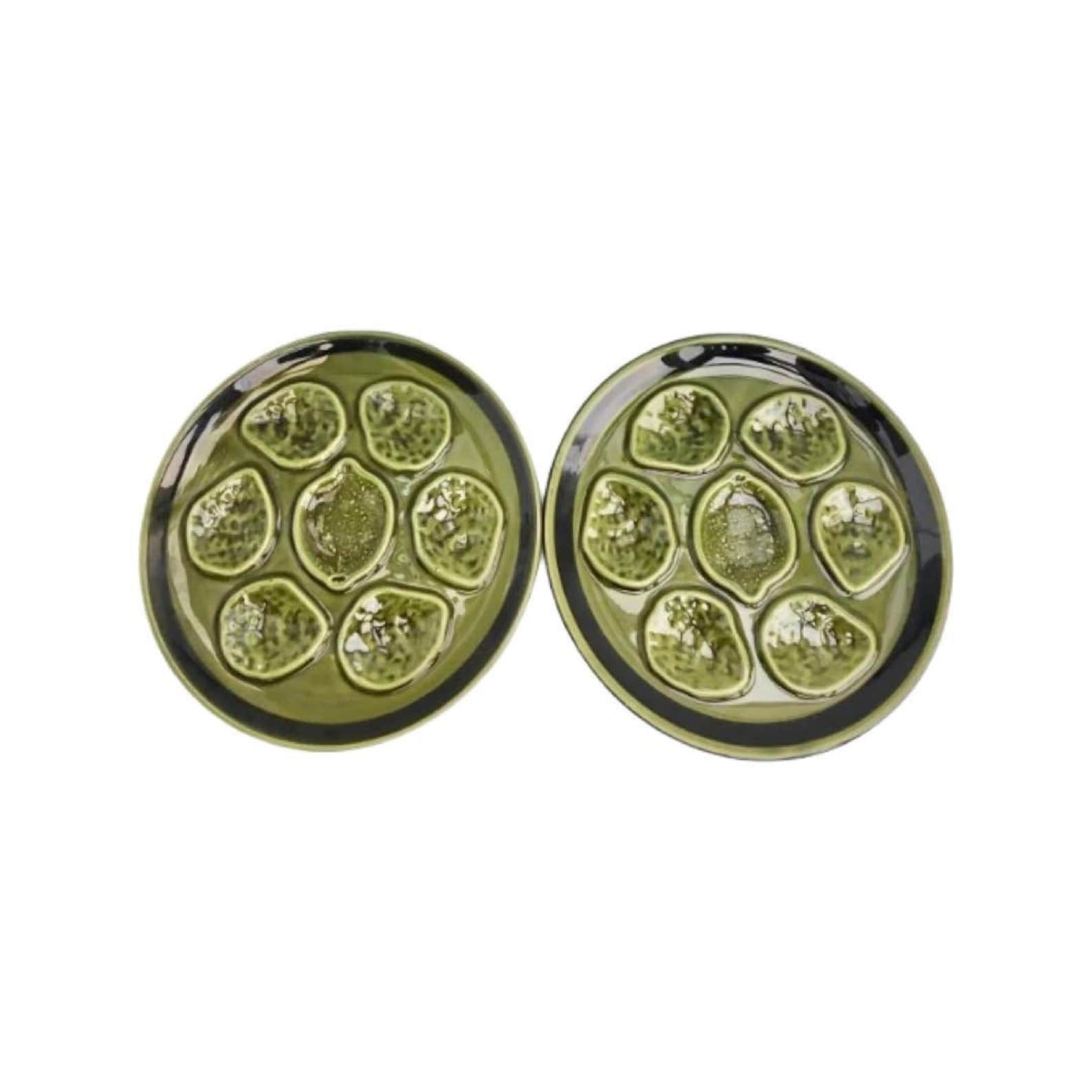 2 Green Oyster Plate Niderviller Earthenware From The 50s Oyster Plate Oyster Dish Collector Oyster Collection Wedding Gift, French Pottery