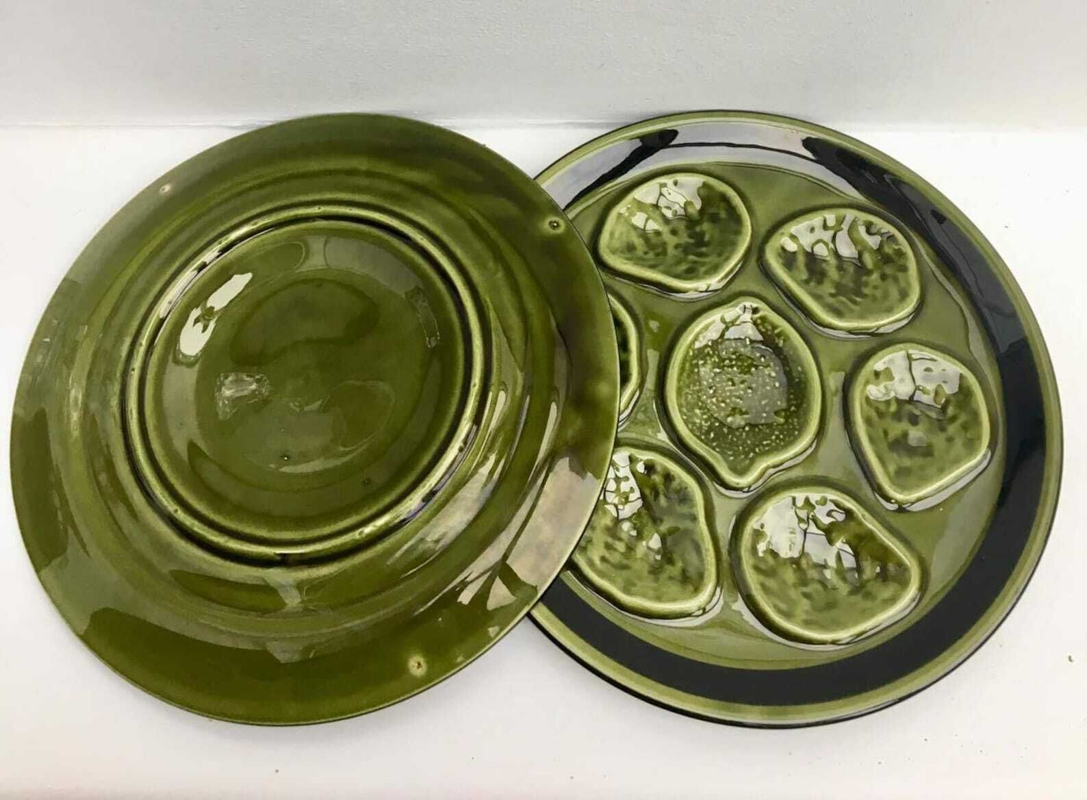 2 Groene Oesterborden Niderviller Aardewerk Ca. Jaren 1950 – Oesterbord Oesterschaal Verzamelobject Oestercollectie Trouwcadeau, Frans Aardewerk photo Woonaccessoires