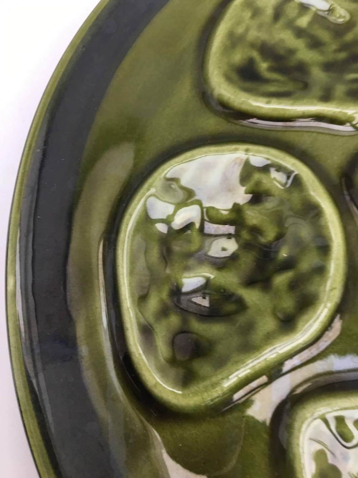 2 Green Oyster Plate Niderviller Earthenware From The 50s Oyster Plate Oyster Dish Collector Oyster Collection Wedding Gift, French Pottery photo vinterior