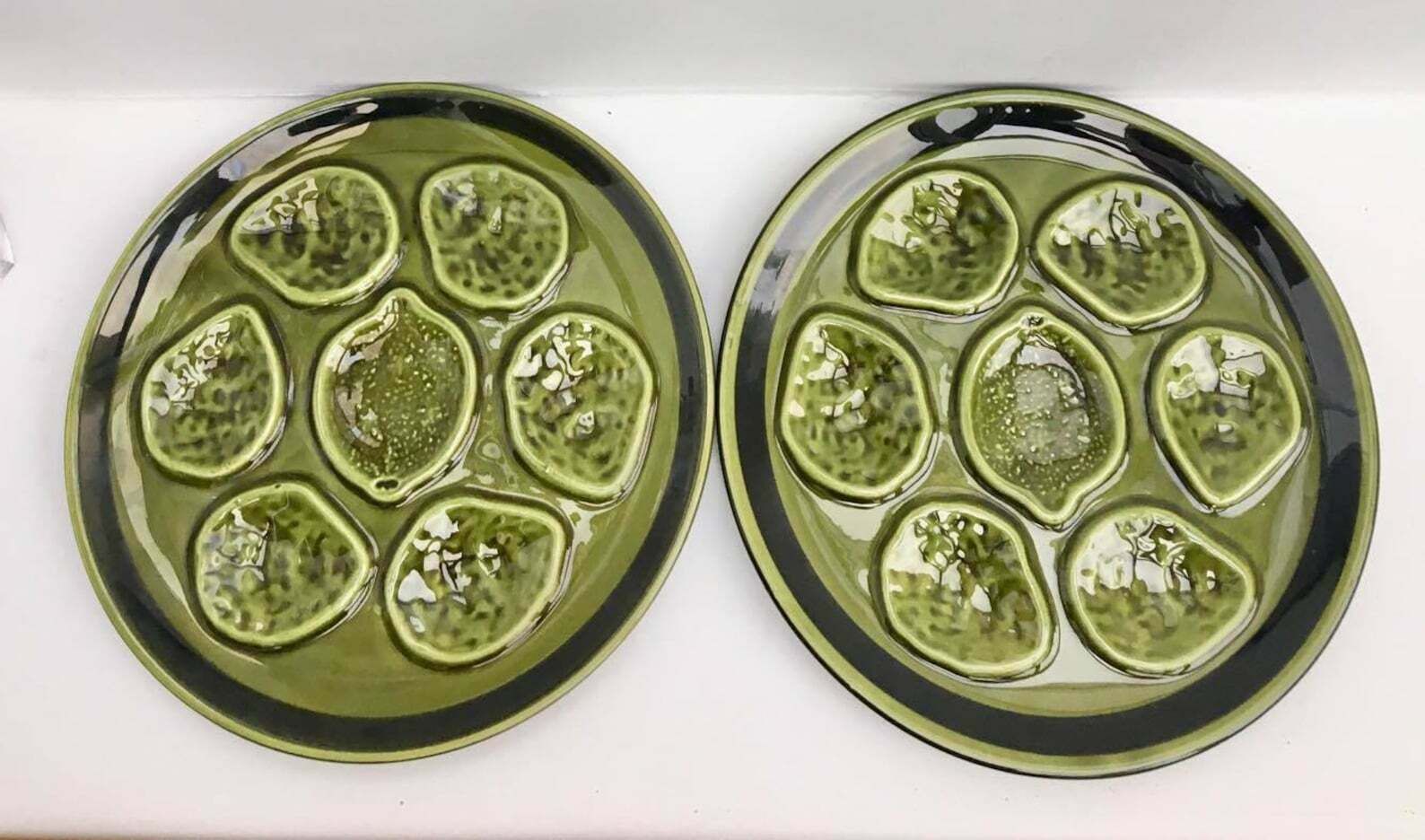2 Green Oyster Plate Niderviller Earthenware From The 50s Oyster Plate Oyster Dish Collector Oyster Collection Wedding Gift, French Pottery photo vintage