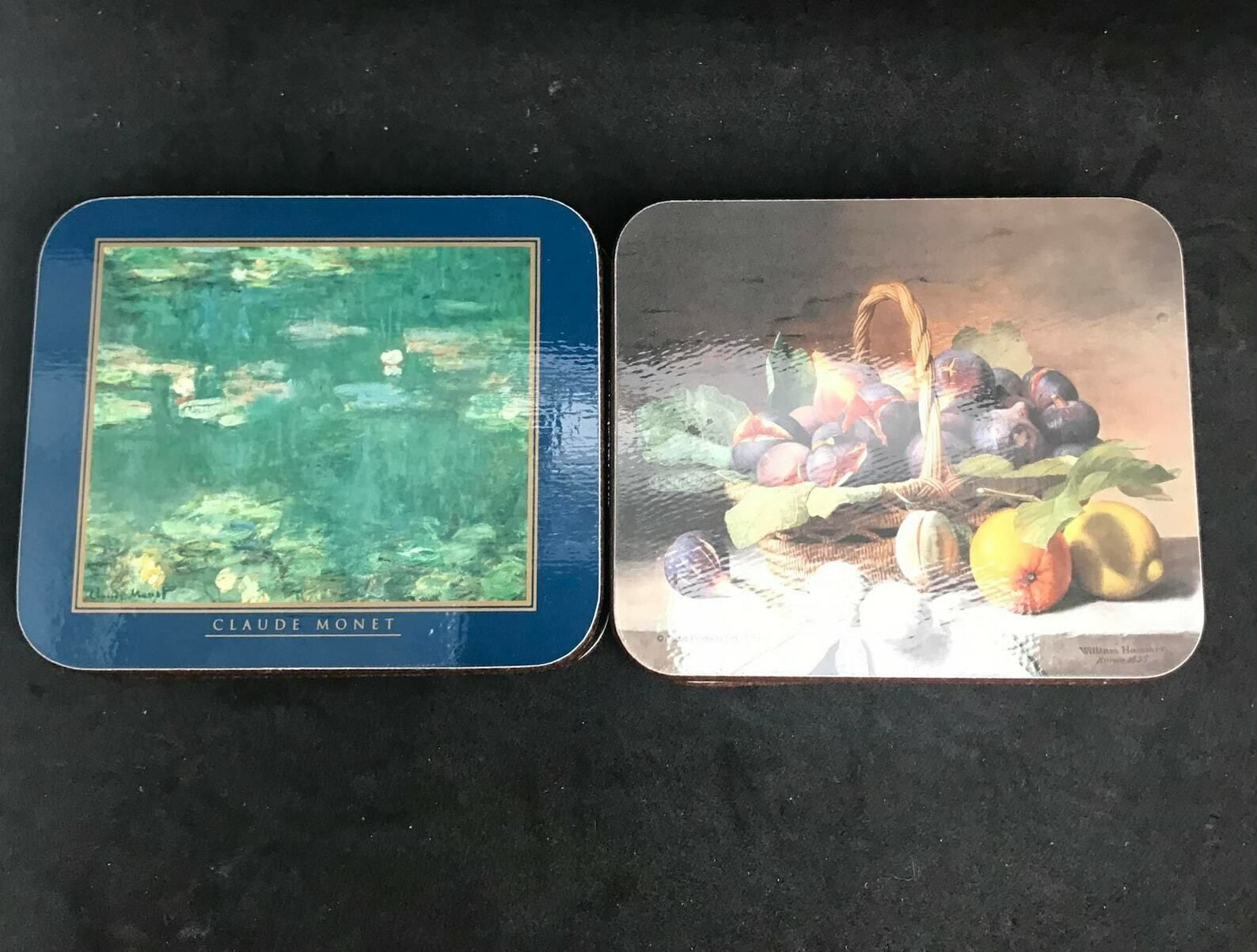 Coasters By Jason Set Boxes Of 6 Each Wih 2 Differents Designs Boxed Cork Coasters Hardboard Monet Paintings Figs Hostess Gift photo vintage
