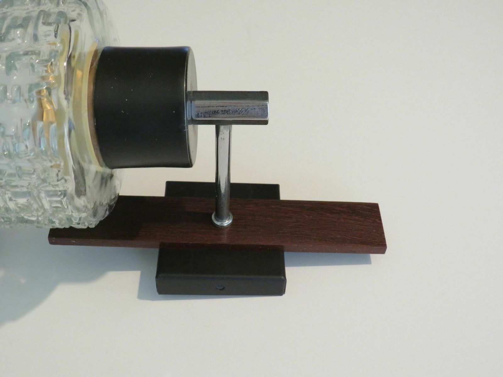 Mid Century Wall Lamp, Teak And Relief Glass Belgium 1970s photo buy
