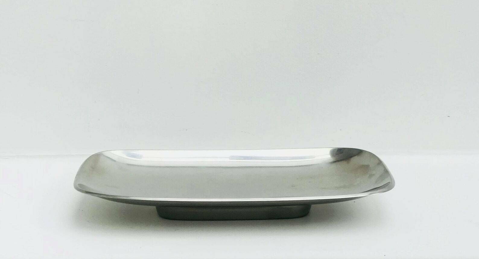 photo for sale Serving Dish Or Tray Modernist Style Stainless Steel By Gustaf Janson. Marked: Hab Logo, Stainless Steel Made In Sweden Gustaf Janson Mcm
