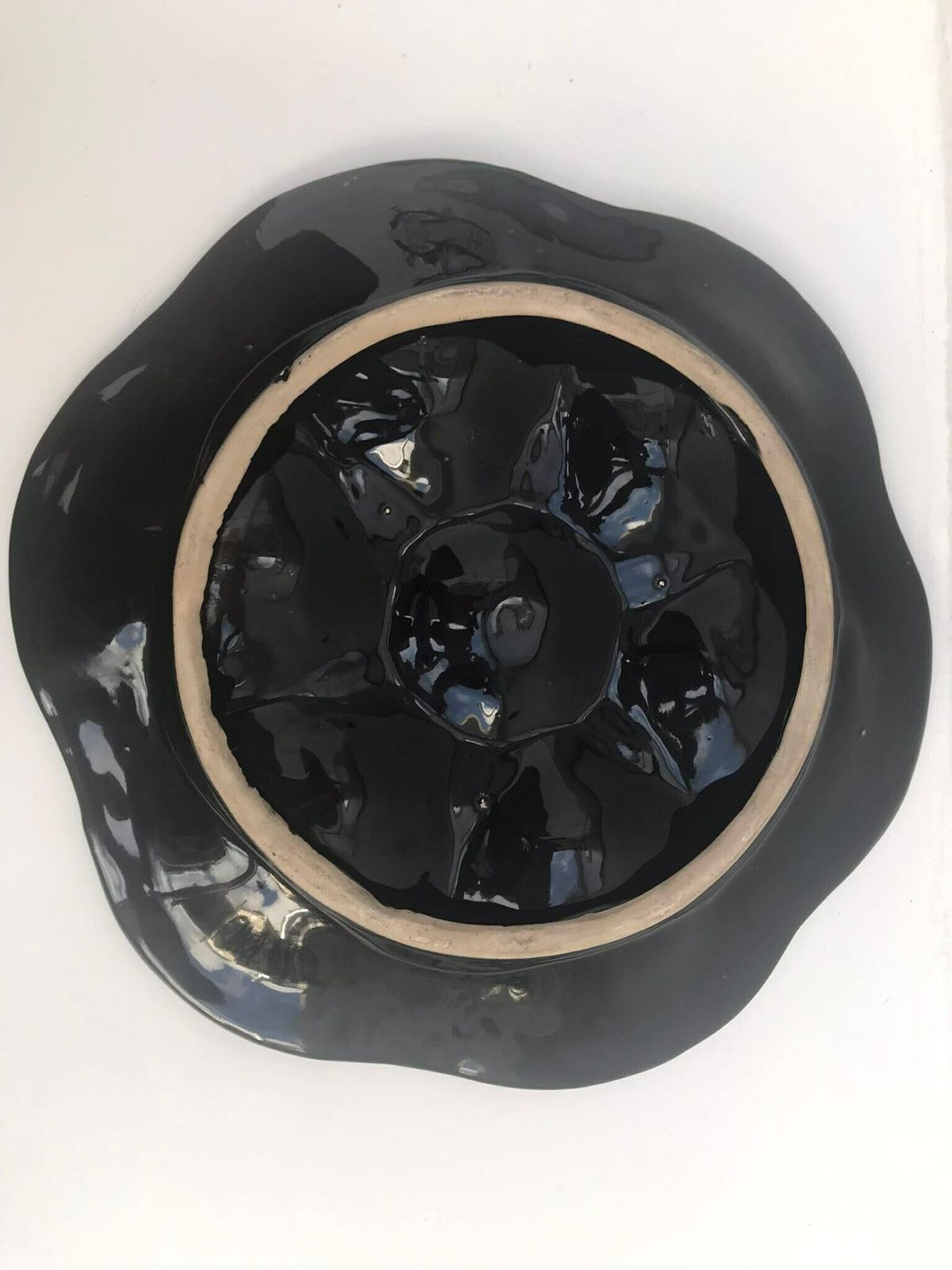 1 Vintage Oyster Plate Serving Seafood Serving Dish, Black Oyster Kitchen Decor France, Majolica Christmas Table photo buy
