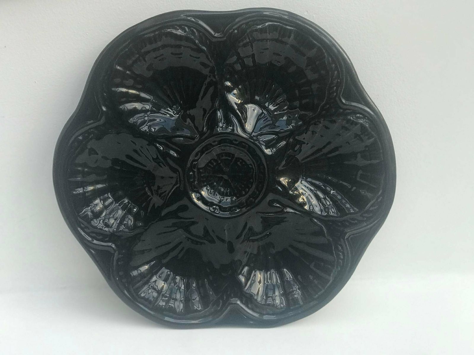 photo for sale 1 Vintage Oyster Plate Serving Seafood Serving Dish, Black Oyster Kitchen Decor France, Majolica Christmas Table