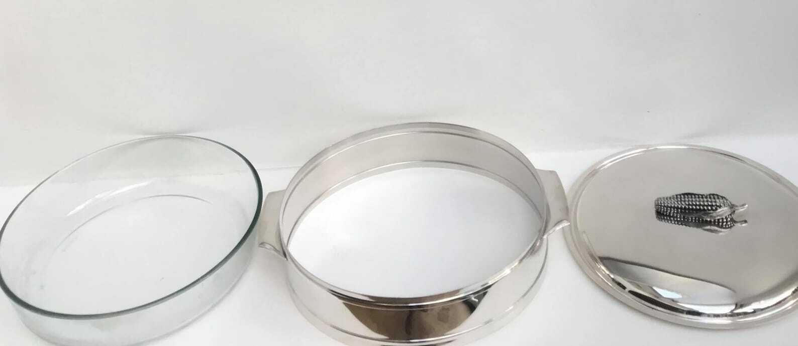 Lidded Service Dish Silver Plated Serving Plate Chritsmas Vegetables Plate, Thanksgiving Vegetables Pyrex Ovenproof Gift For Her Fall Table photo vinterior