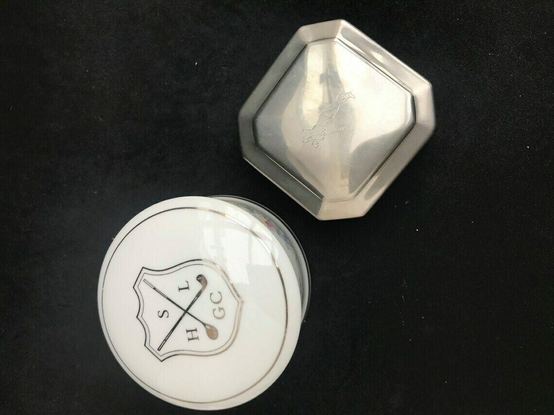 Golf Boxes Set 2 Golfer Gift Porcelaine Box And Silver Plated Box Christmas Gift Golf Lover Collection Round Square photo for sale