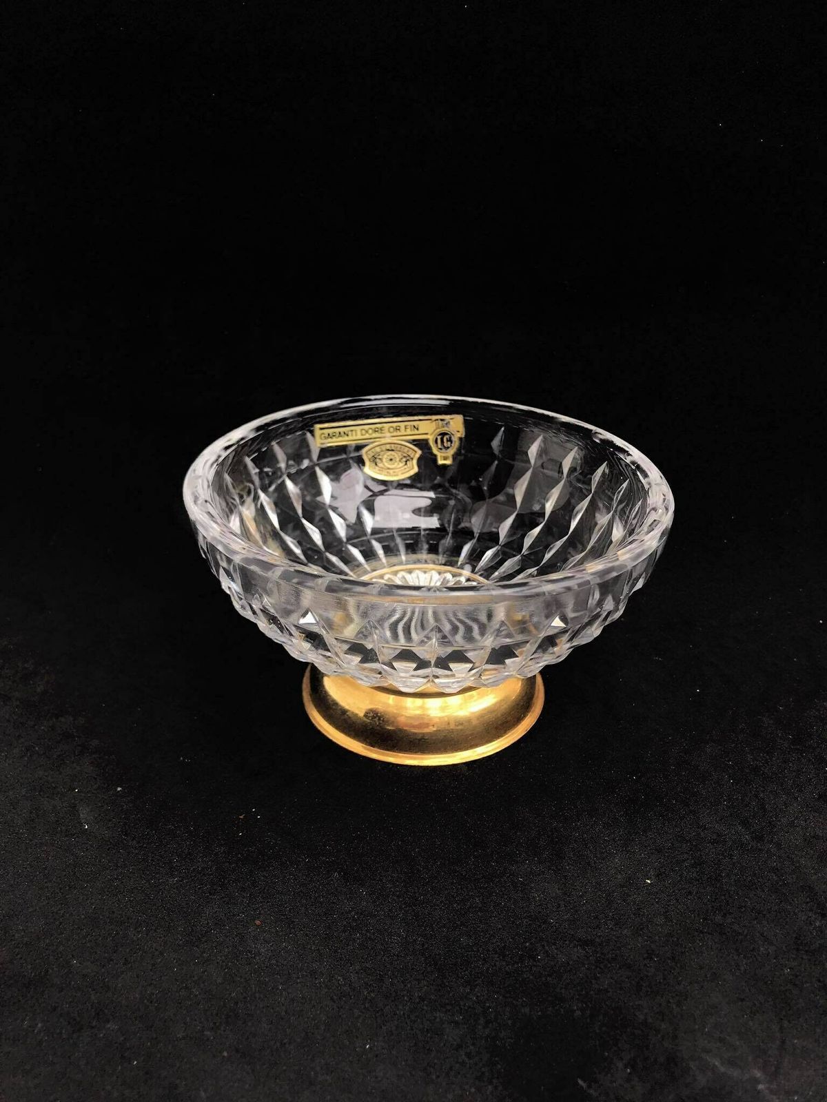 Coupe Val Saint Lambert en cristal taillé doré, sur pied, plaquée or photo 126.0