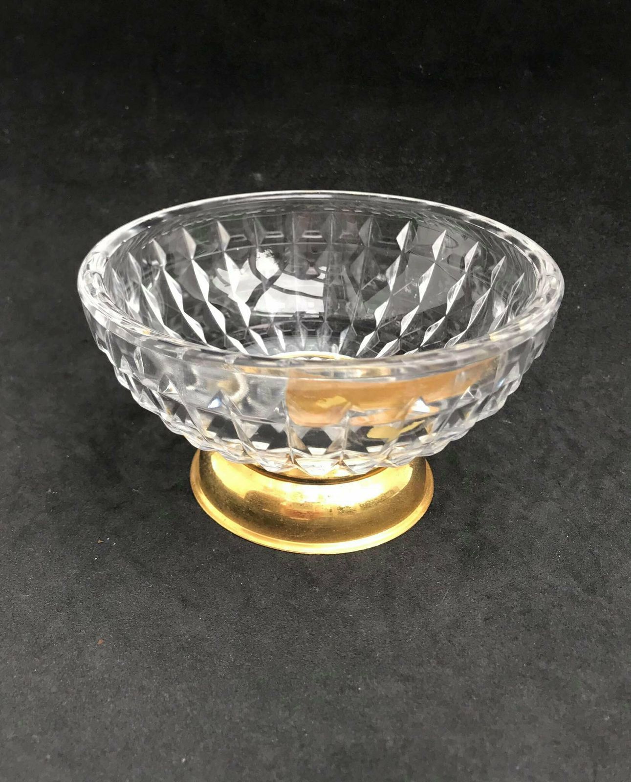 Val Saint Lambert Bowl Gilt Cut Glass Centerpiece Appetizers Decorative Footed Crystal Compote Gold Plated Coin Dish Catch All Gift photo vintage