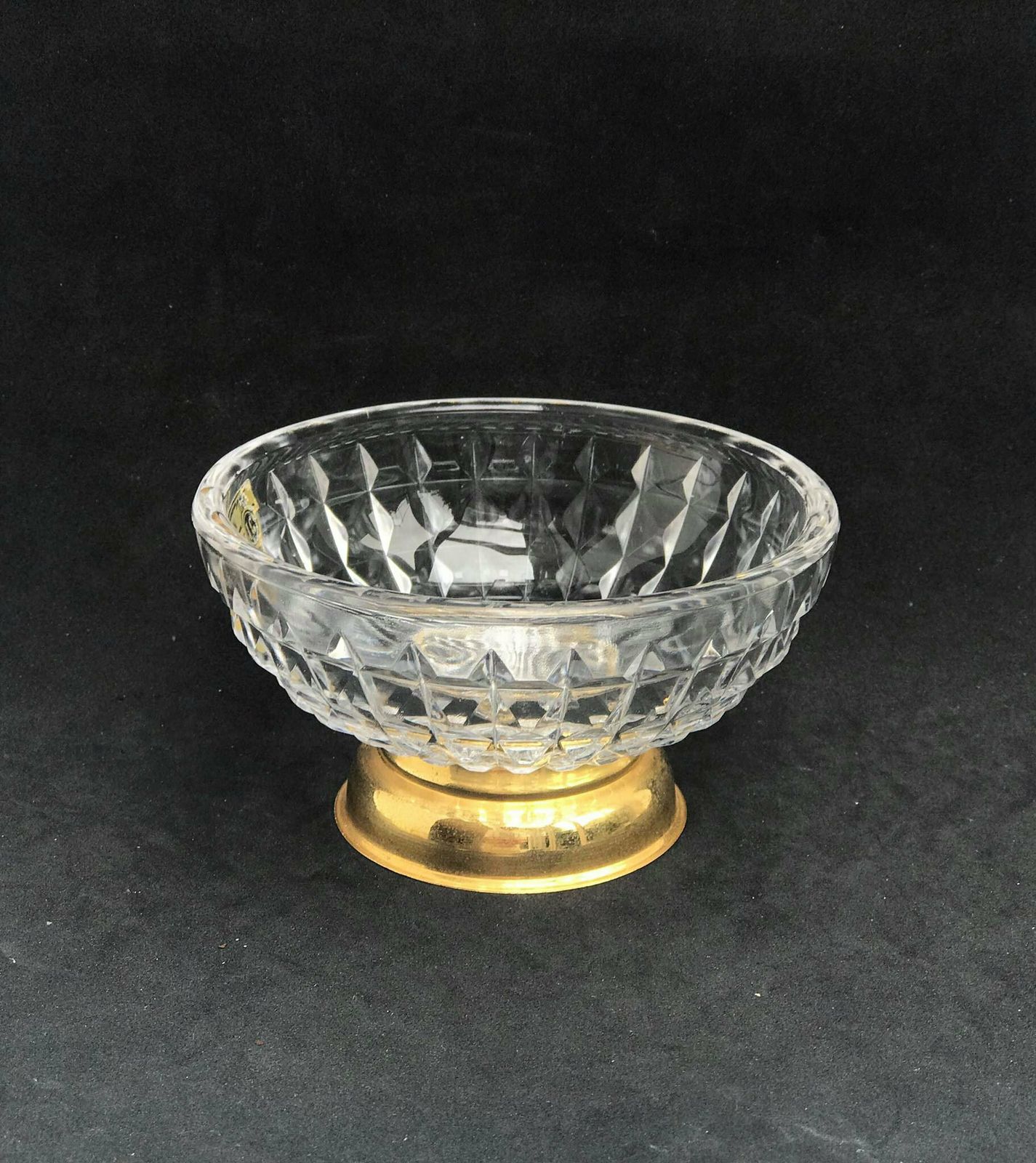 photo for sale Val Saint Lambert Bowl Gilt Cut Glass Centerpiece Appetizers Decorative Footed Crystal Compote Gold Plated Coin Dish Catch All Gift