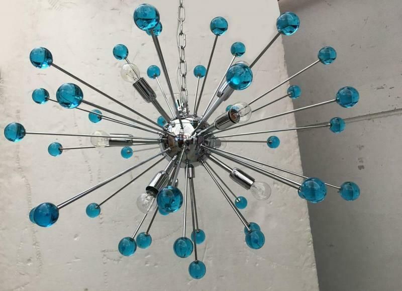 Chandelier Murano Glass Sputnik Blue Italian Handmade  Impressive photo 3968.0