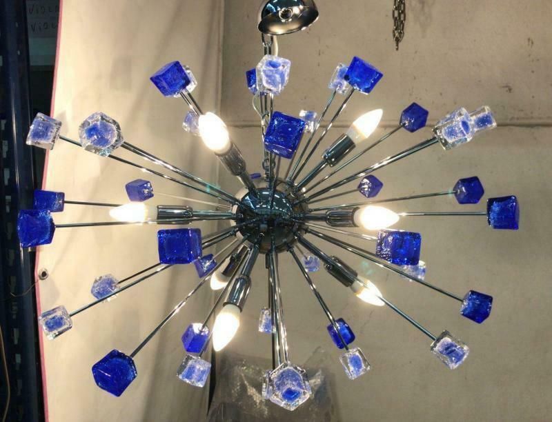 Chandelier Murano Glass Sputnik Blue Italian Handmade photo vinterior