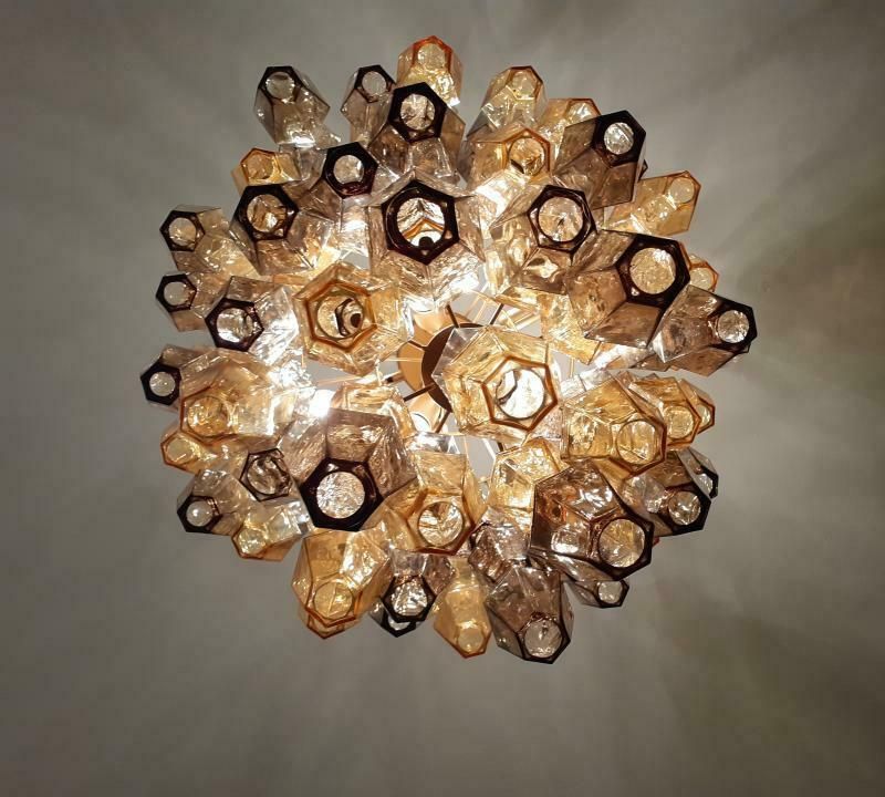 Huge And Luxury Chandelier With Amber And Fume’ “Poliedri”In Venini Style photo 15500.0