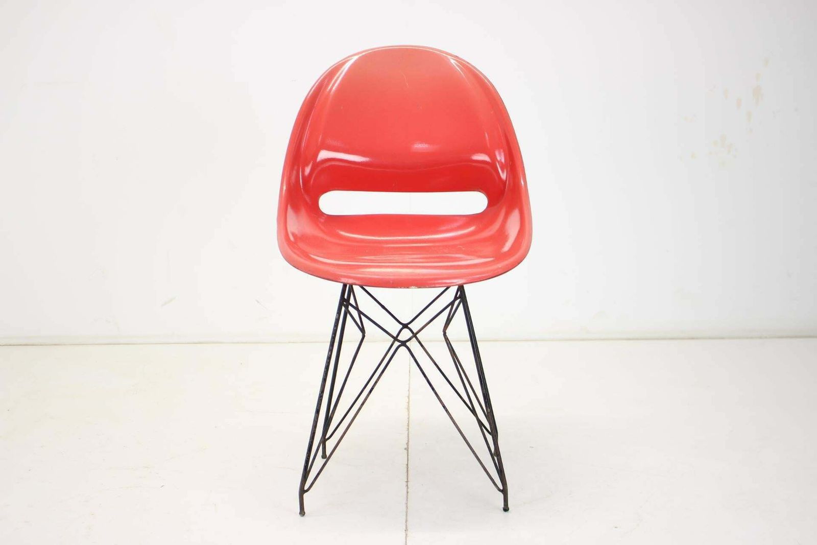 Midcentury Red Design Fibreglass Dining Chairs By M.Navratil 1960s photo furniture