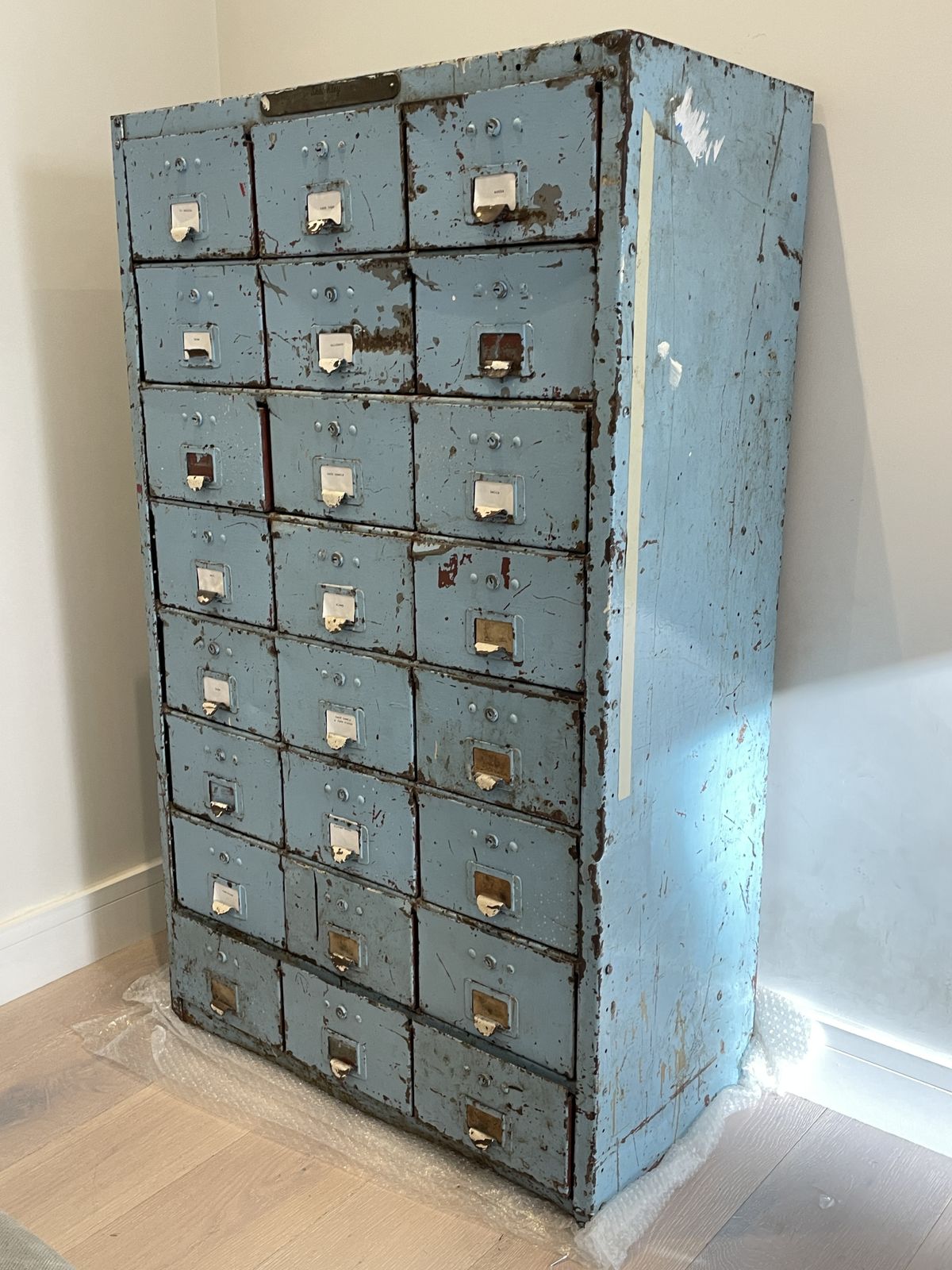 Industrial Cabinet Chest Of Drawers Sketchley Overall Service 1940s/50s Turquoise 24 Drawers Good Condition photo for sale