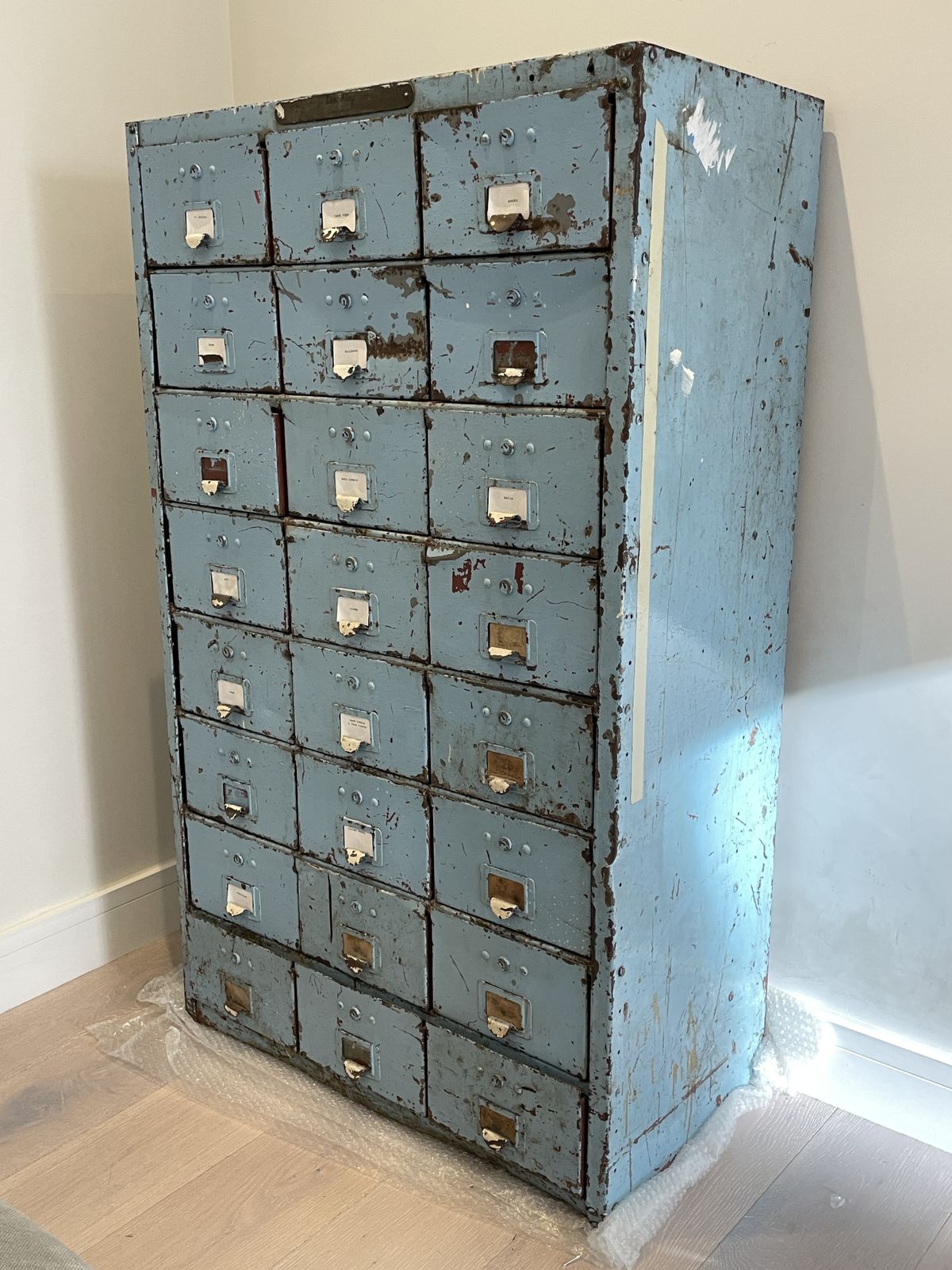 Industrial Cabinet Chest Of Drawers Sketchley Overall Service 1940s/50s Turquoise 24 Drawers Good Condition photo vintage