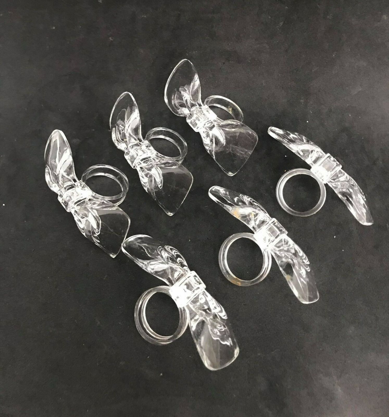 Napkin Ring Set 6 Lucite Clear Acrylic Bows Mid Century Gift Lover Vintage Knife Set, Retro Table Holders Hostess Gift For Best Friend