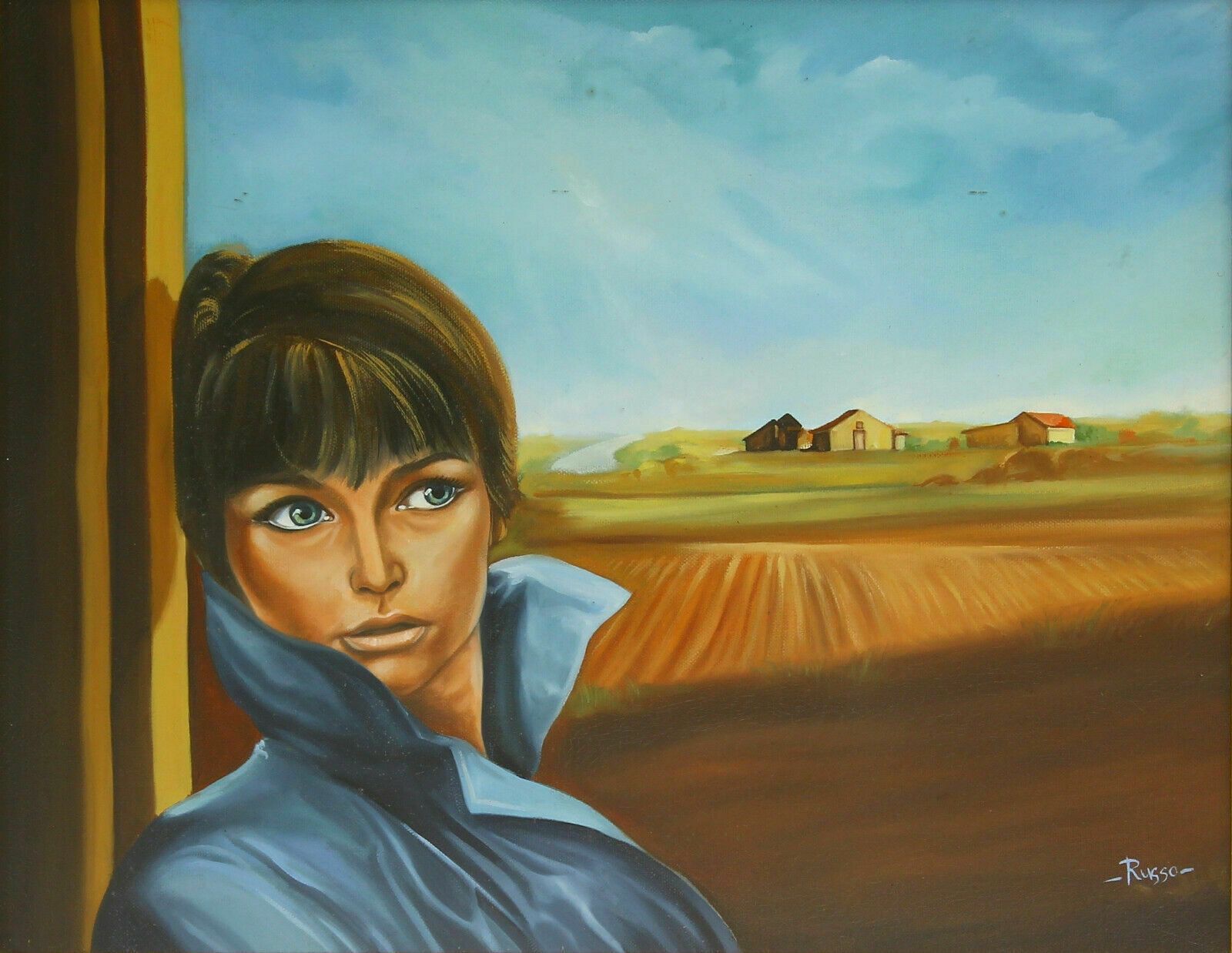 Acrylic By Russo. Landscape View Of A Farmstead With Woman In Foreground. photo furniture