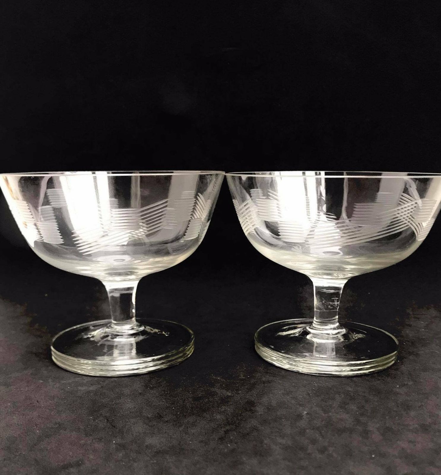 2 Antique Champagne Coupes Glasses Crystal Cut Coupes 1920s French Set 2 Stem Bar Cart Decor Wedding Bartender Cocktail Glasses Gift