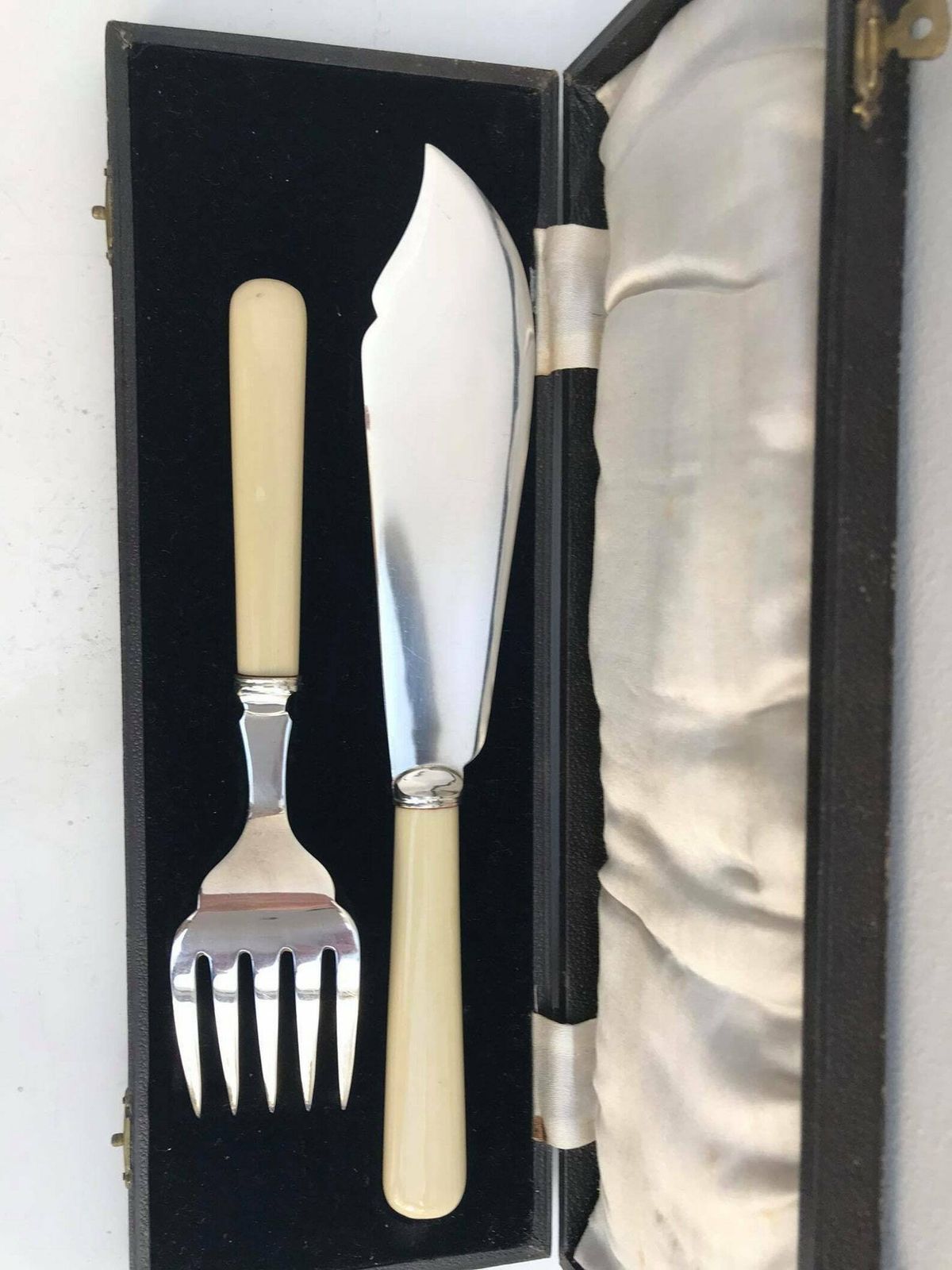 Serving Cutlery Set Seafood Fish Knife England Silver Plated Mid Century Ivorine Handled Gift For Her Seafood Flatware Wedding Gift Boxed photo for sale