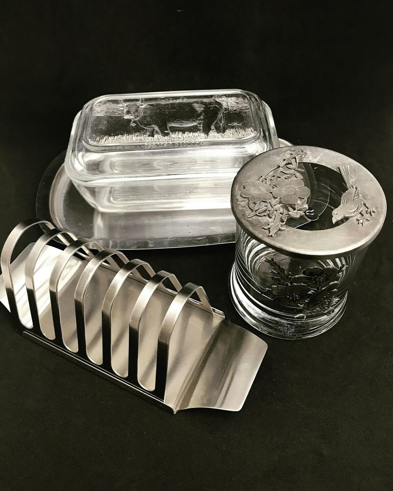 photo furniture Breakfast Set Butter Dish With Lid Toast Rack Holder Jam Jar Jely Pot Family Table Gift Glass Pewter Stainless Steel Hostess Gift