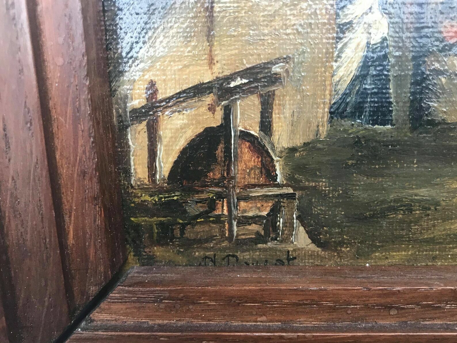 photo for sale Schilderij – Olieverf Op Doek – Landschap Met Boerderij, Kerk En Dorpsgezicht – Ingelijst Wanddecor – Brits