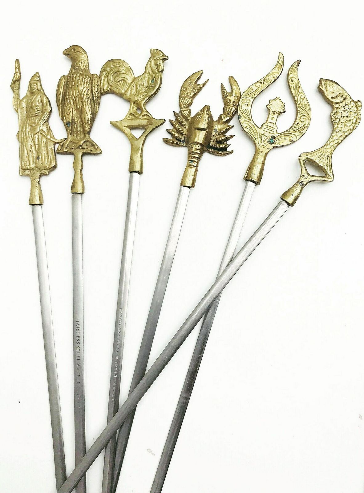 Barbecue Skewers Set Large 6 Barbecue Pikes, Kebab Brass And Steel, 60s, Barbecue Lover Gift Grill Accessories Gift For Man Marshmallow